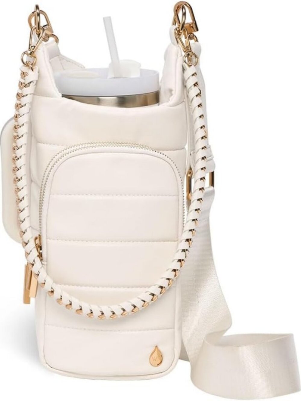 Vegan Leather Crossbody Water Bottle Carrier - Hands-Free 40 Oz Hydration Bag